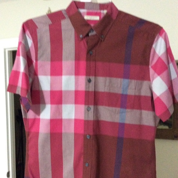 Burberry Brit Red Tan Plaid SS Shirt Sz Medium - Picture 4 of 6
